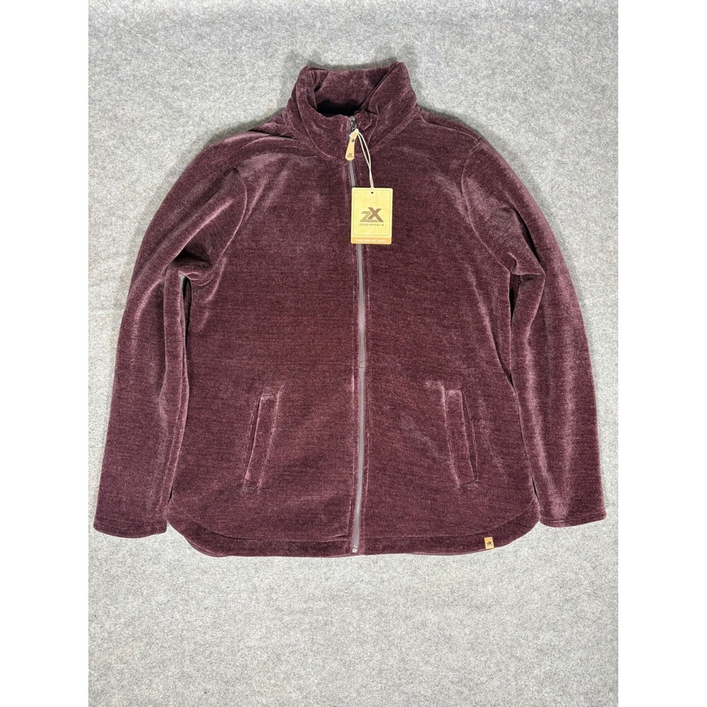 ZeroXposur Womens Plush Cord-Knit Jacket Umber Purple Full Zip Mock Neck F92140